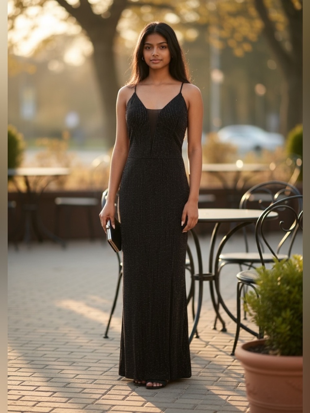Sweet Storm Y2K Black and Pink Sparkle Spaghetti-Strap Gown Dress